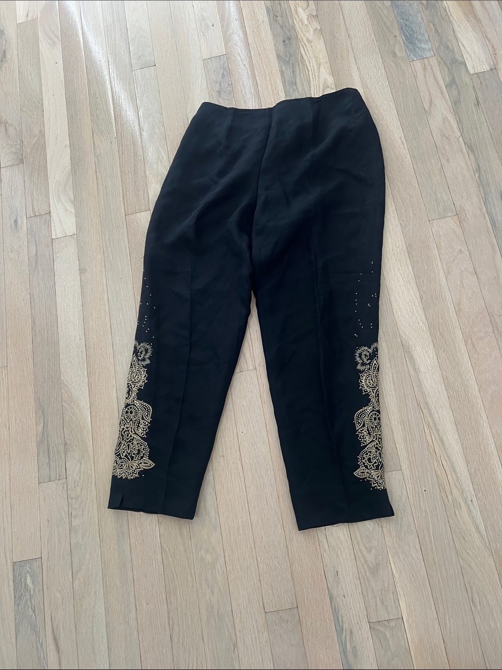 Dana Buchman Black Ankle Pants with Gold Embroidery